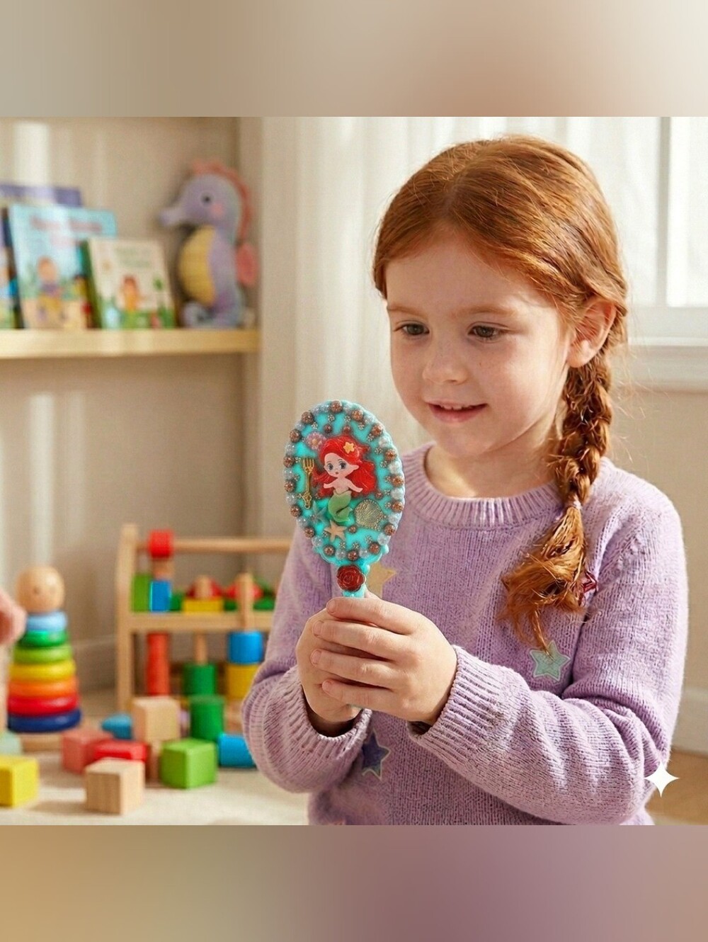 Ariel Mermaid Disney Handheld Girls Makeup Mirror Embellished Decorated
